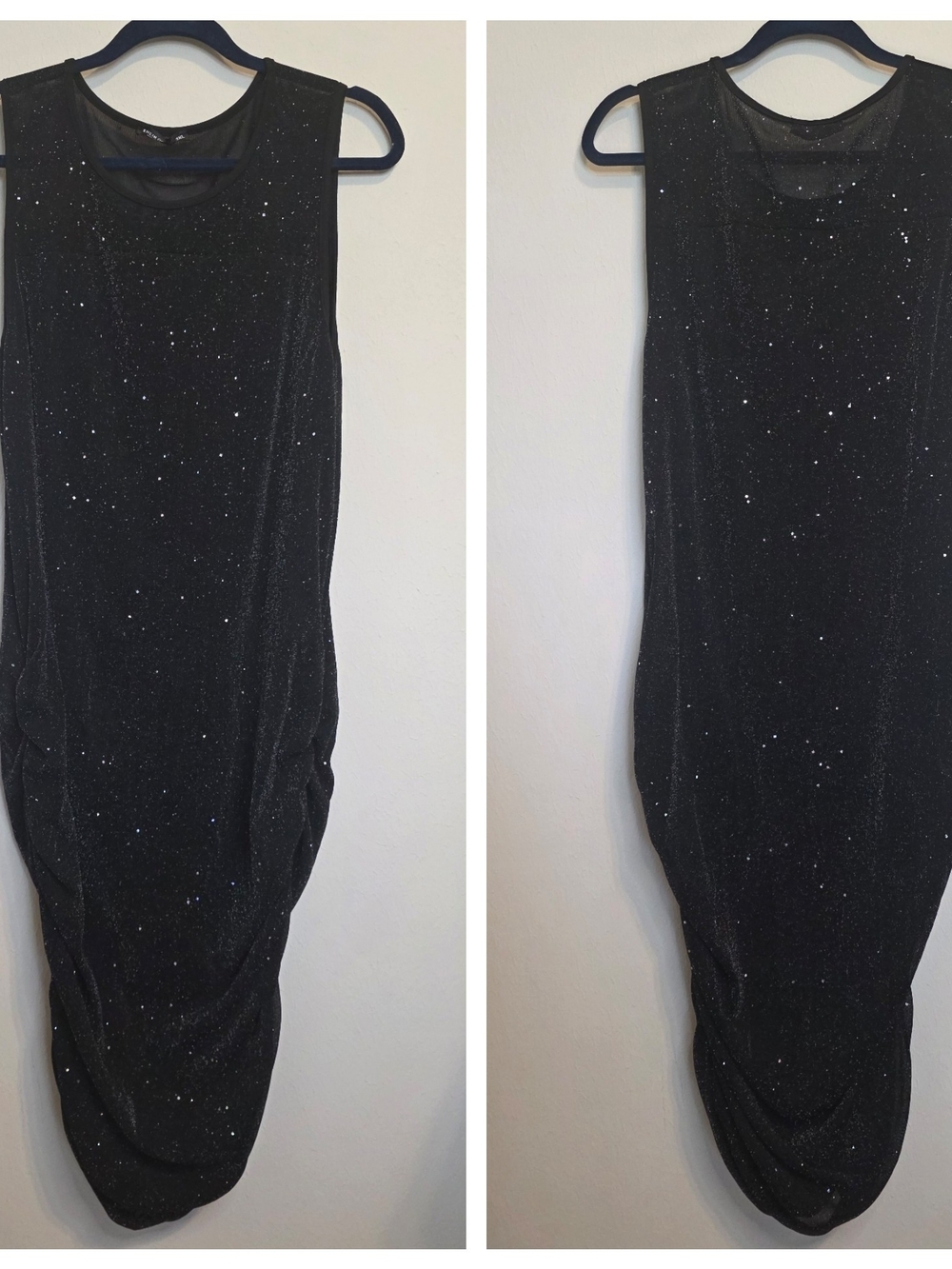SHEIN Black Sparkle Sleeveless Draped Midi Dress With Bodysuit